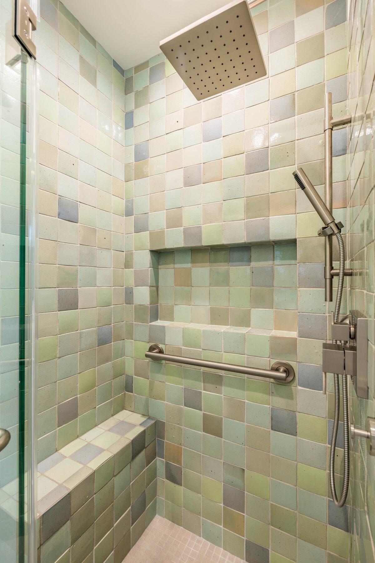 Curtis Street shower with hand-glazed mosaic tile