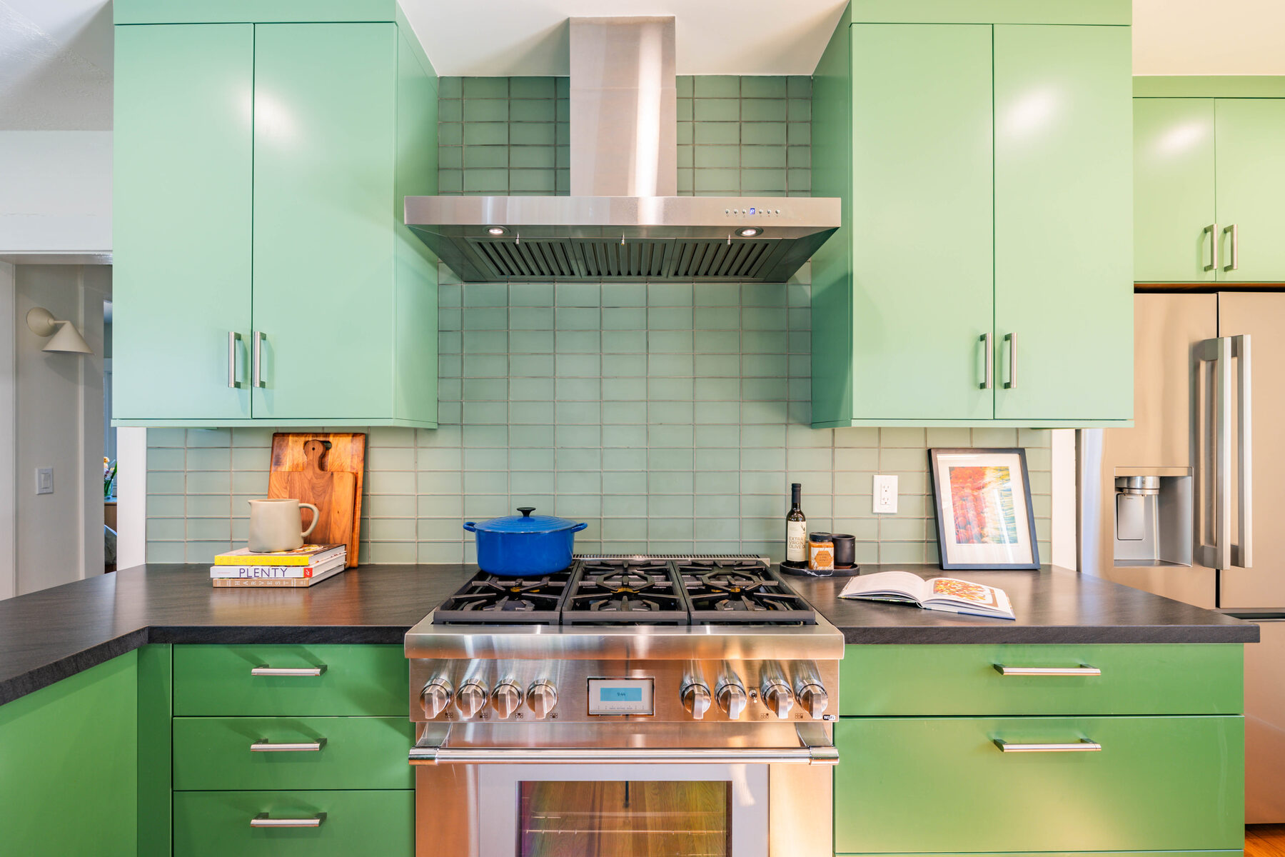 Curtis Street green cabinetry detail