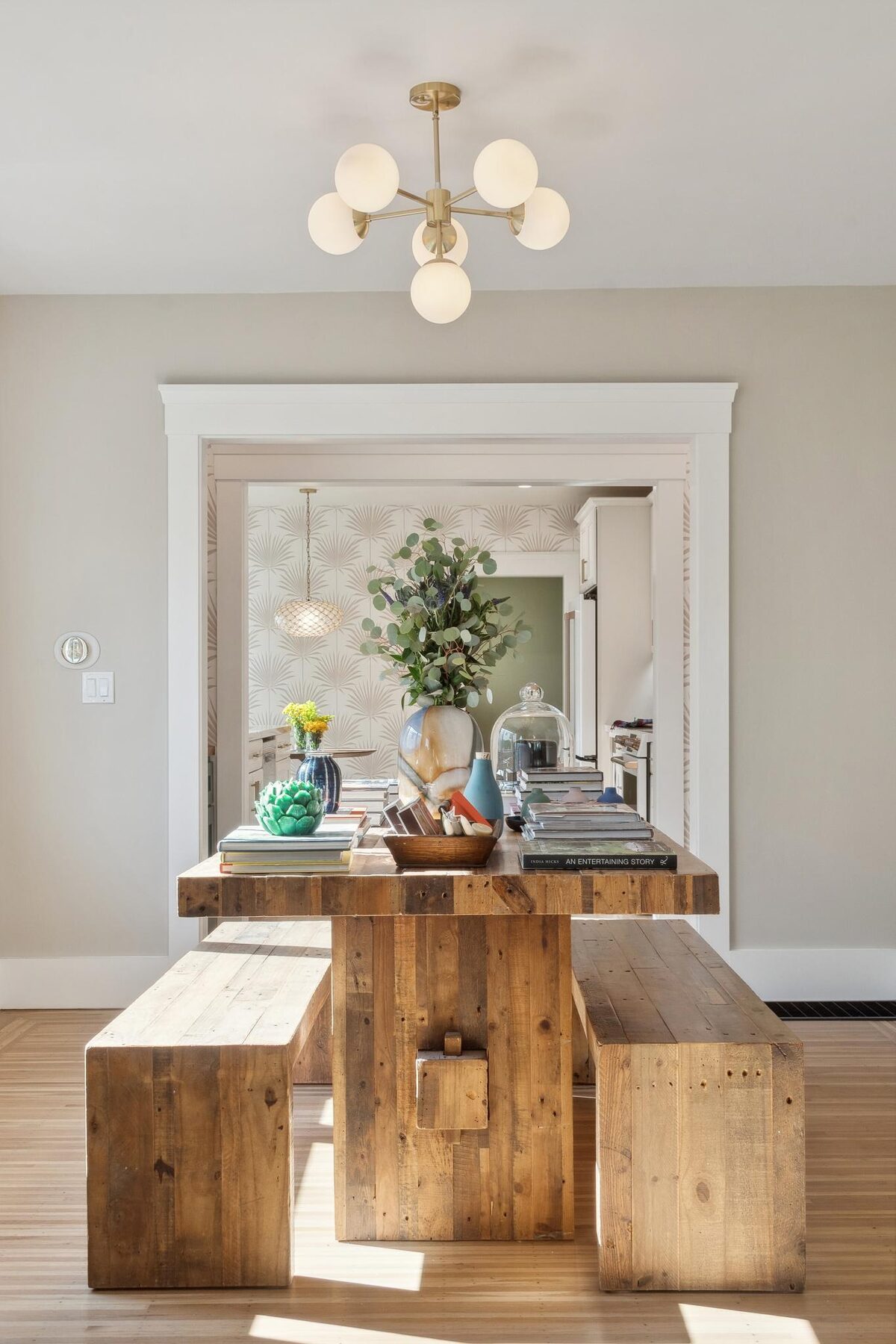Dining room with reclaimed wood table