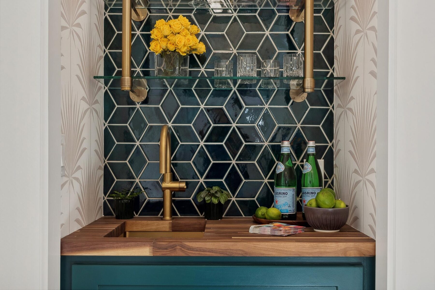 Bar sink with brass fixture